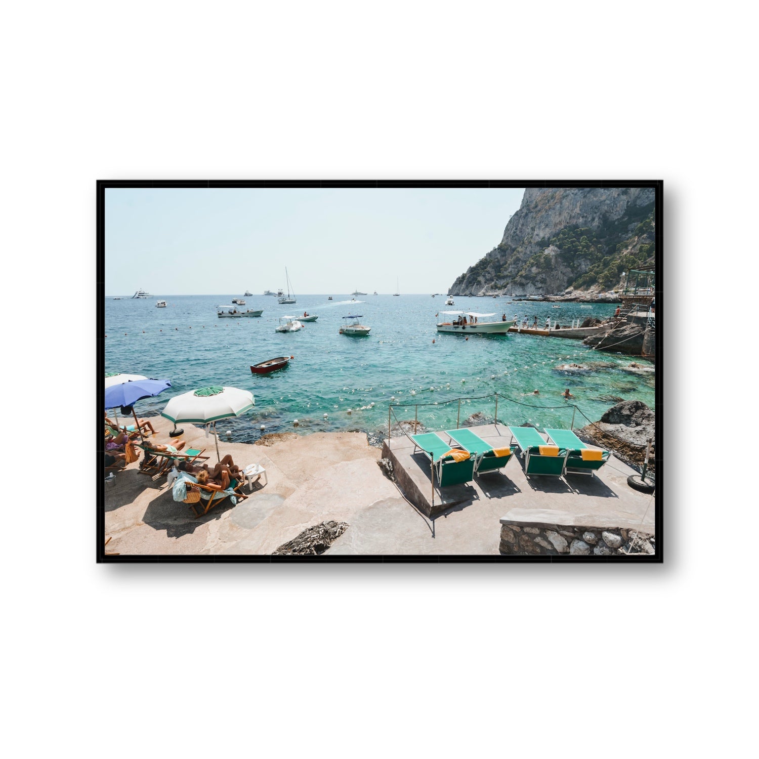 Save Me A Seat Capri Mediterranean wall art Gallery fine art canvas in black float frame