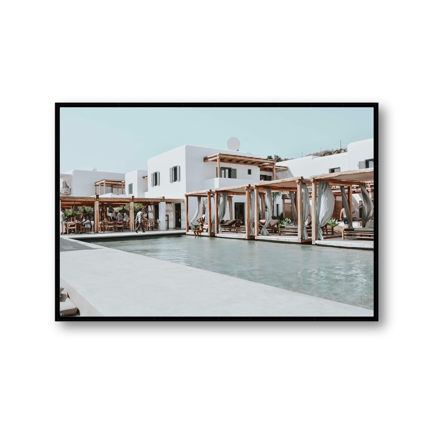 Polytelís Mykonos Greek island wall art Gallery fine art canvas in black float frame