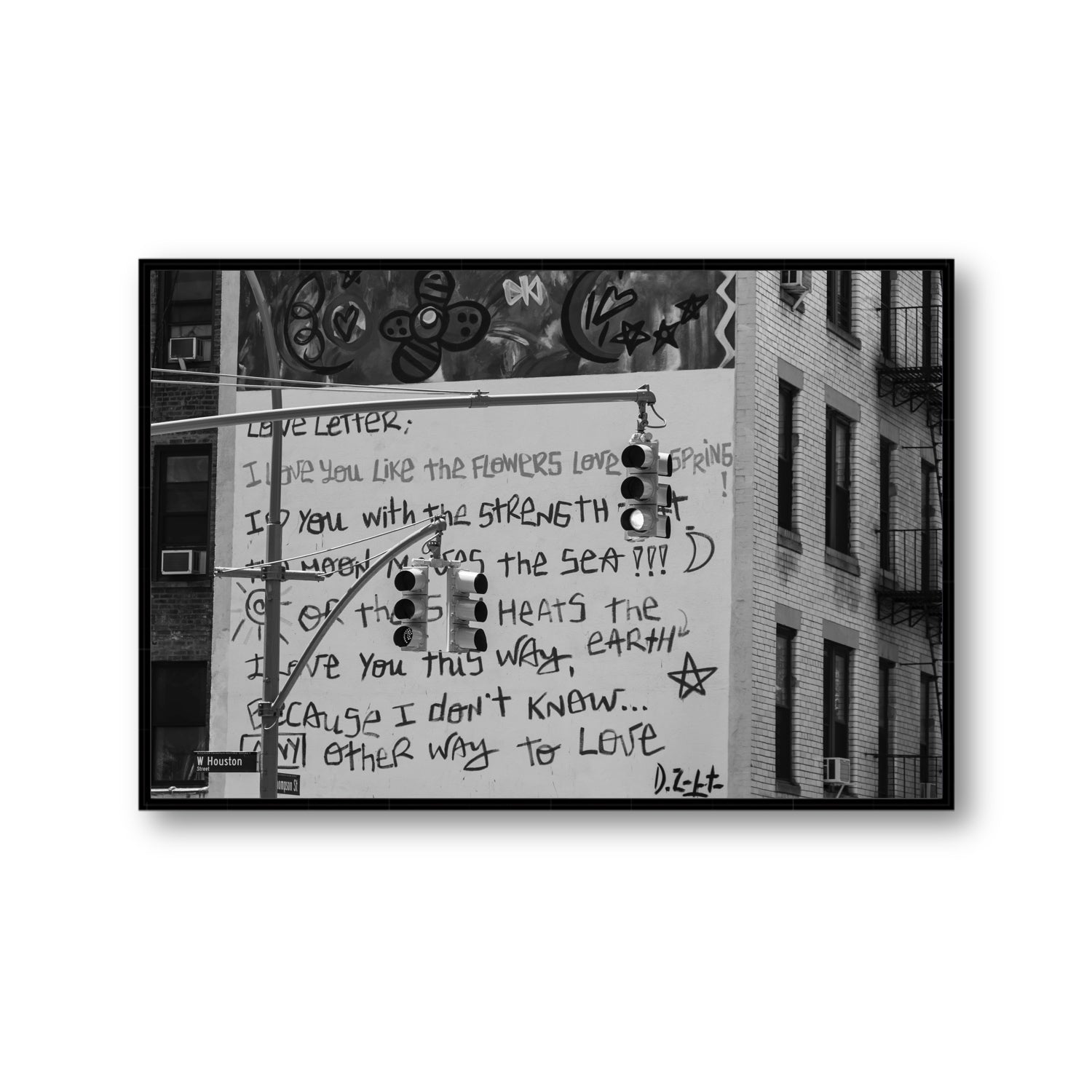Love Letter New York NYC Black & White wall art Gallery fine art canvas in black float frame