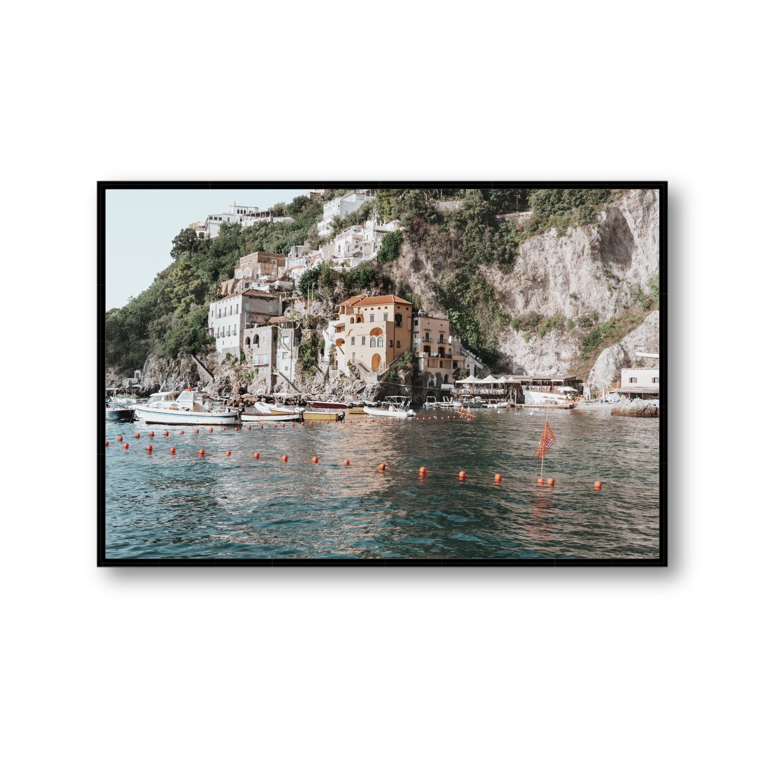 Amalfi Villas fine art print, Amalfi, Italy, coastal scenes artwork, Gallery, Black Float Frame, Fine Art Canvas