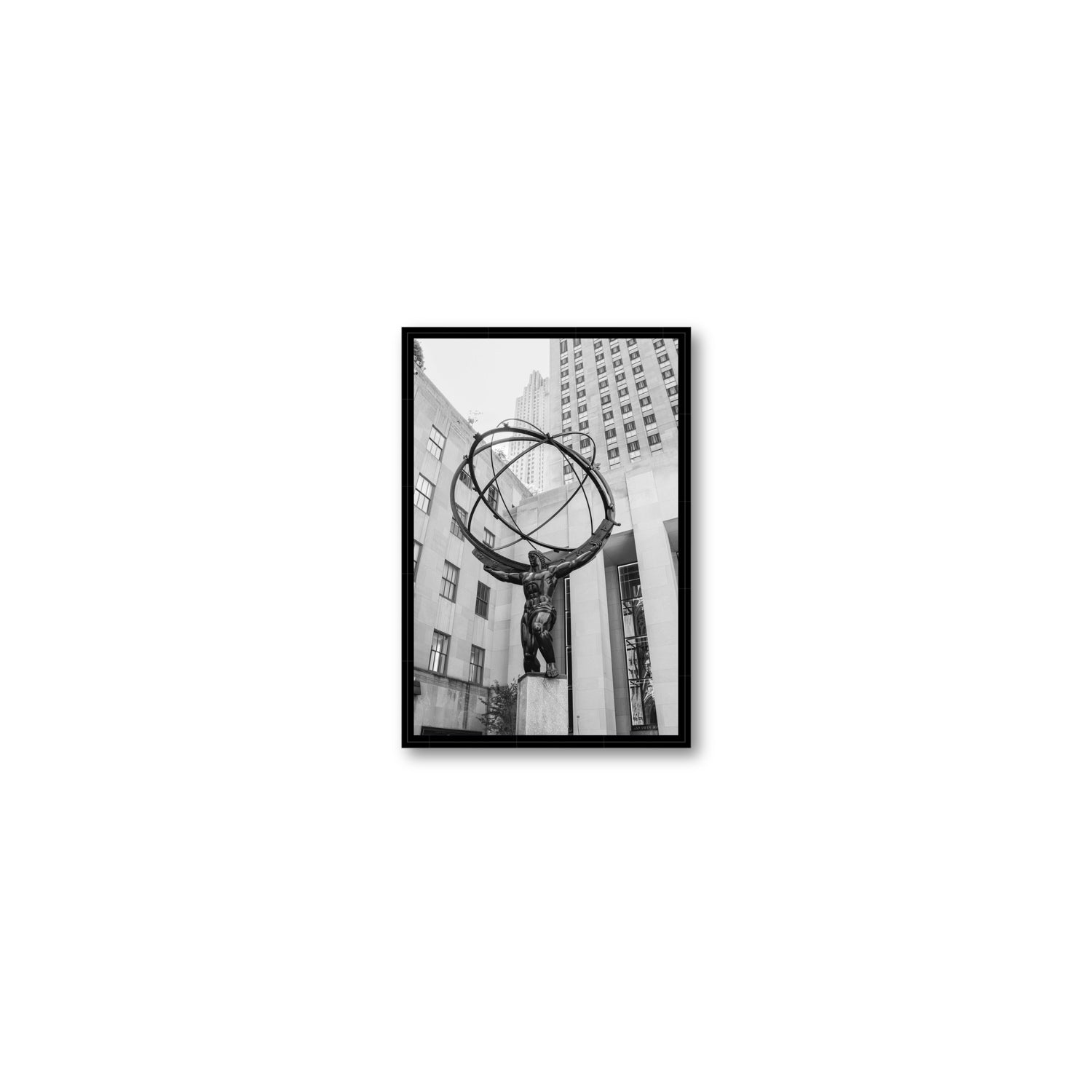 Atlas Ascends New York NYC Black & White wall art Small fine art canvas in black float frame