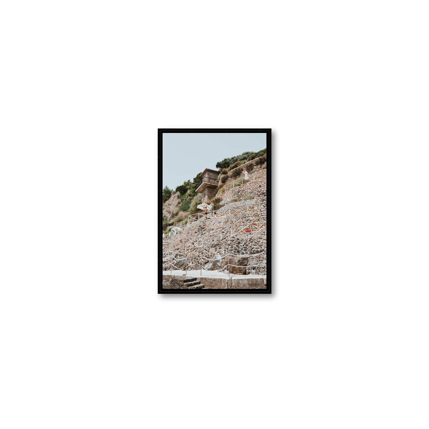 Solitude by the Sea Tuscany coastal Italian wall art Small fine art canvas in black float frame