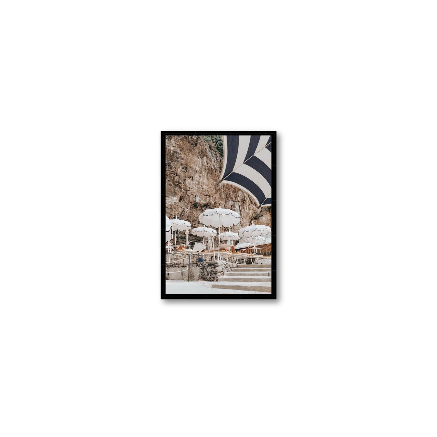 Rocky Refuge fine art print, Positano, Italy, Small, Black Float Frame, Fine Art Canvas