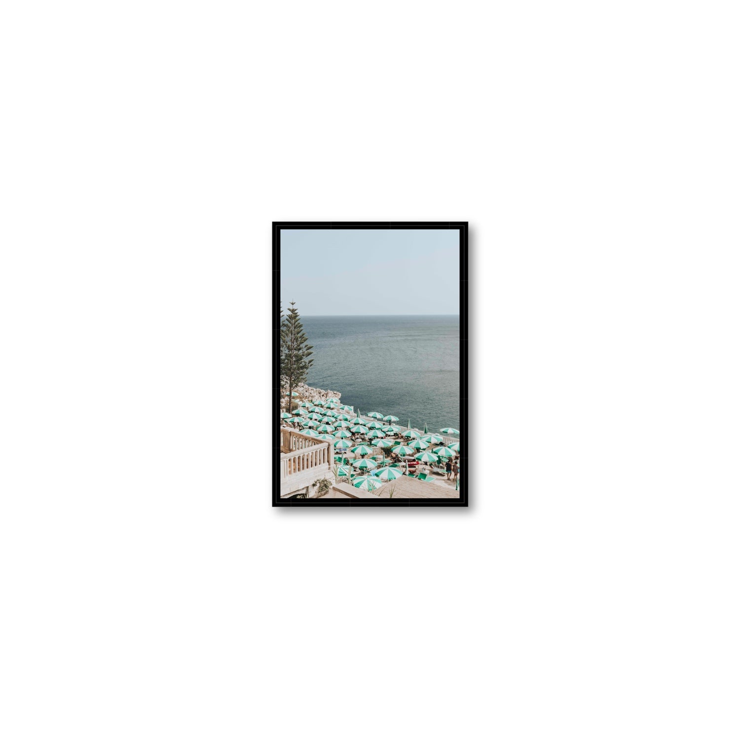 Sun-drenched Stripes Puglia beach coastal wall art Small fine art canvas in black float frame