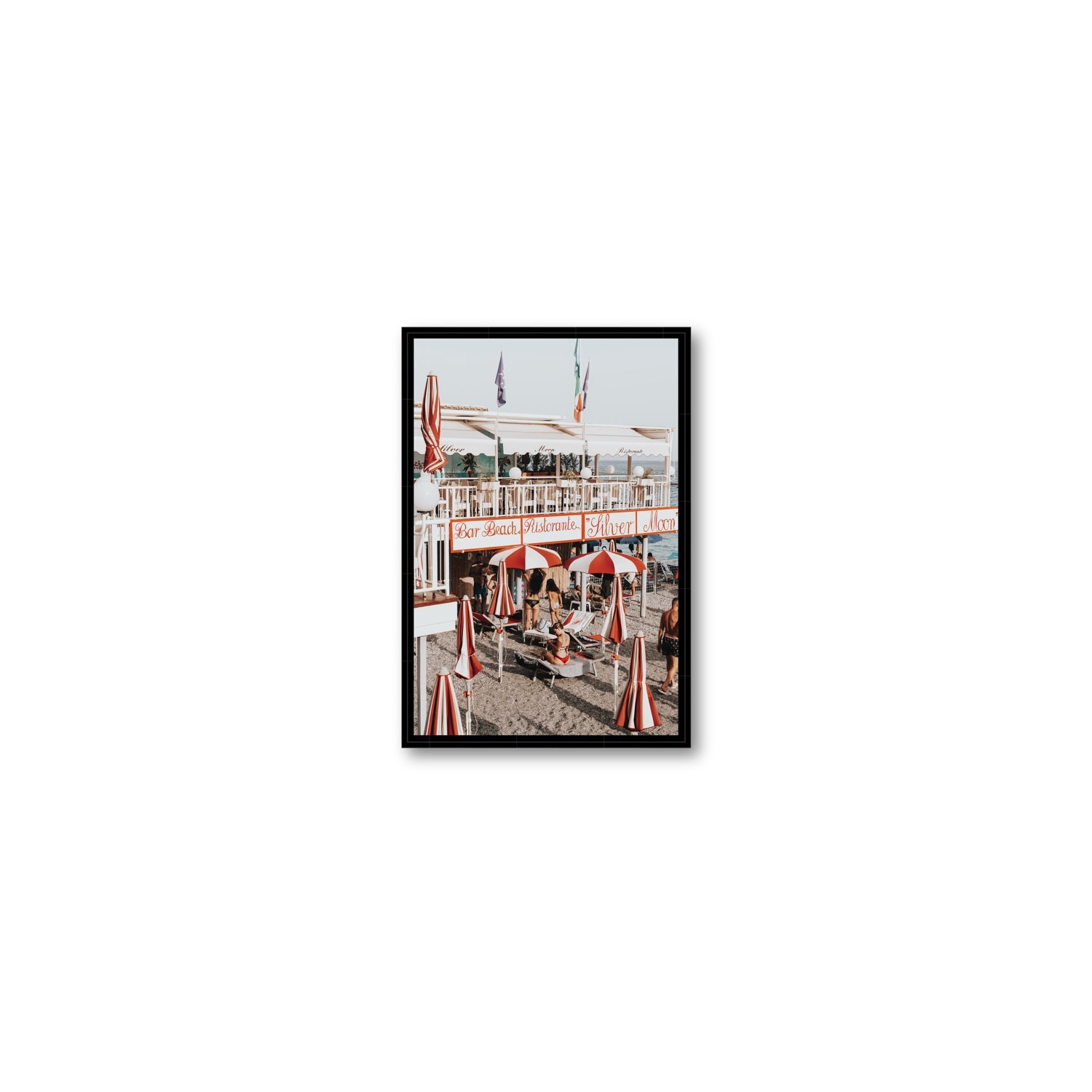 Vintage Amalfi Amalfi Mediterranean wall art Small fine art canvas in black float frame