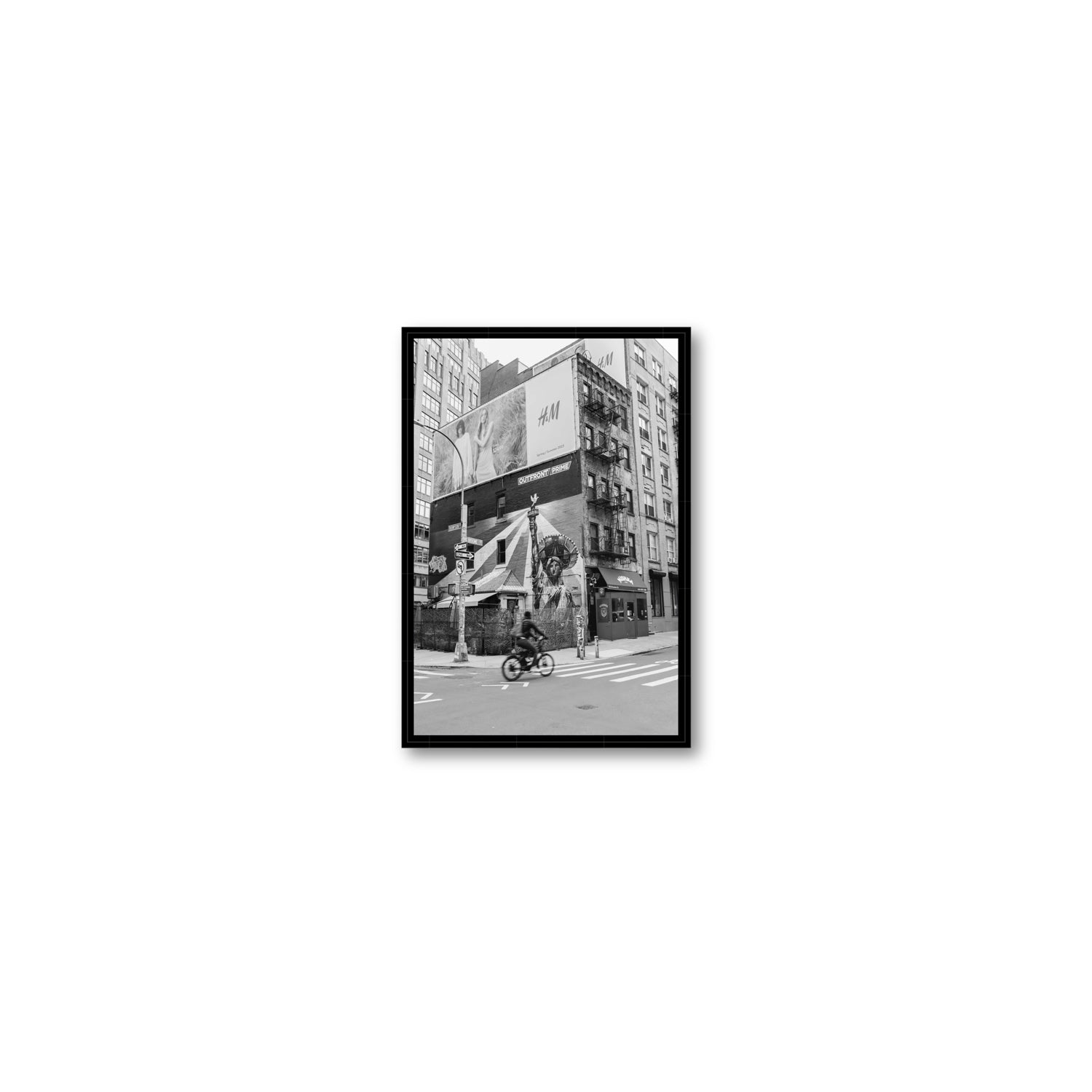 Shadows Of Liberty New York NYC Black & White wall art Small fine art canvas in black float frame