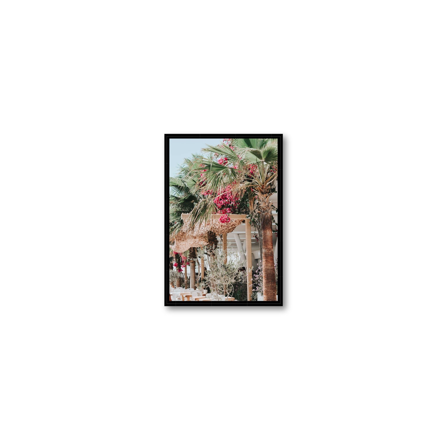 Palm Trees Mykonos Greek island wall art Small fine art canvas in black float frame