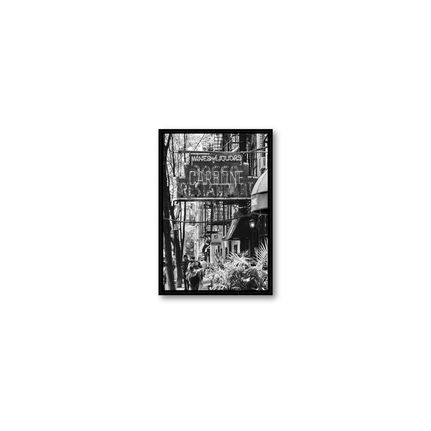 Paparazzi To Pasta New York NYC Black & White wall art Small fine art canvas in black float frame