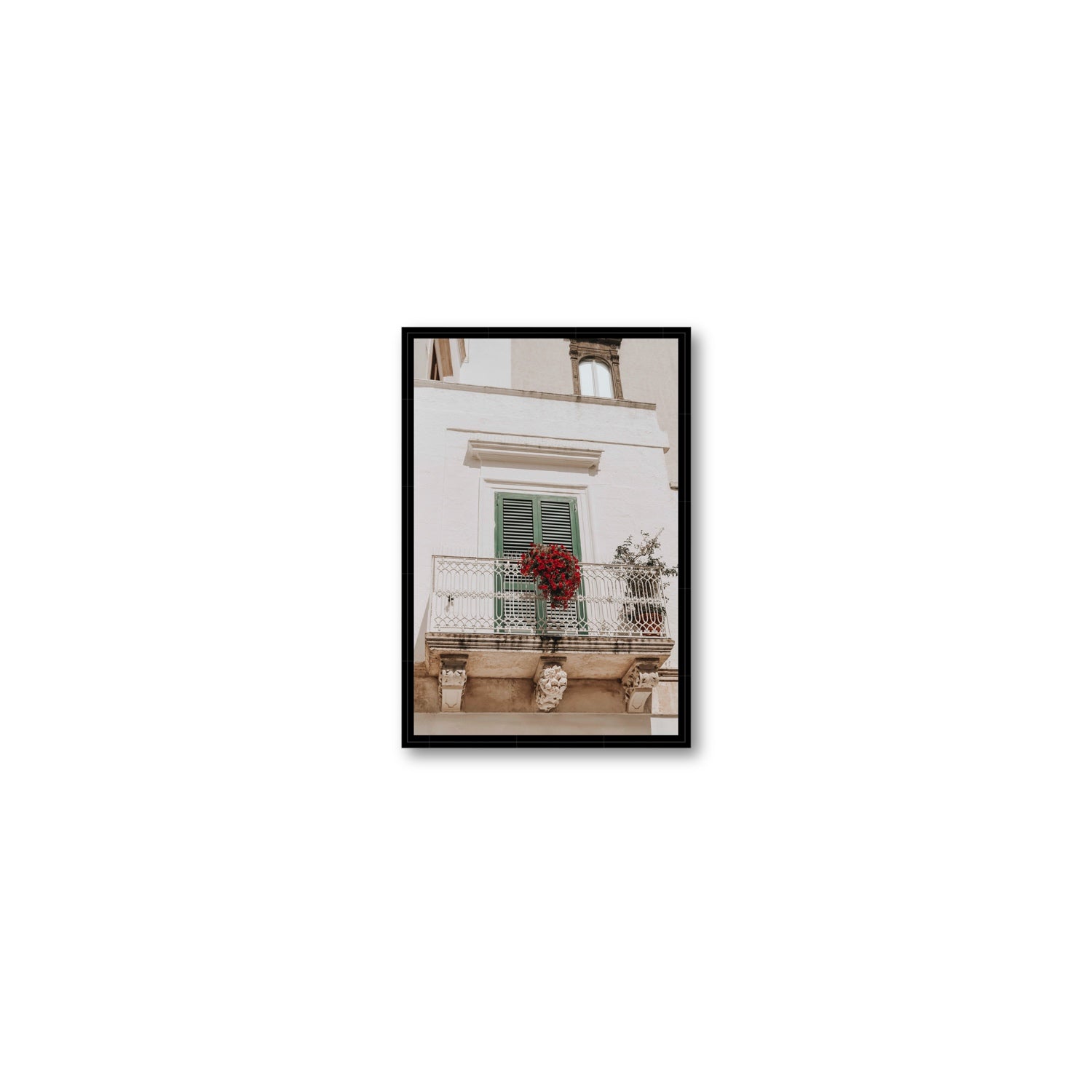 Balcone Estivo Puglia Italian wall art Small fine art canvas in black float frame