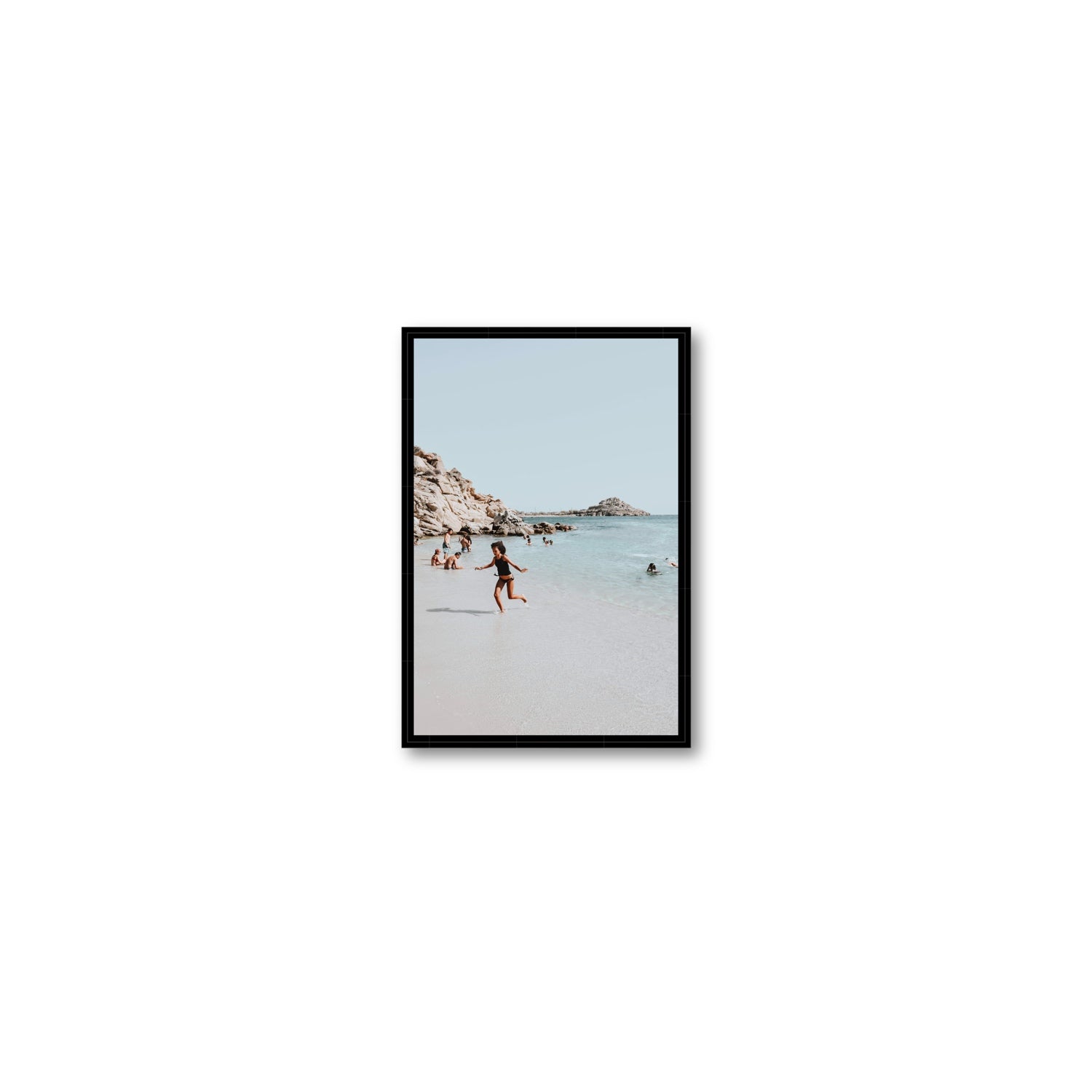 Skipping Angel Mykonos Greek island decor wall art Small fine art canvas in black float frame