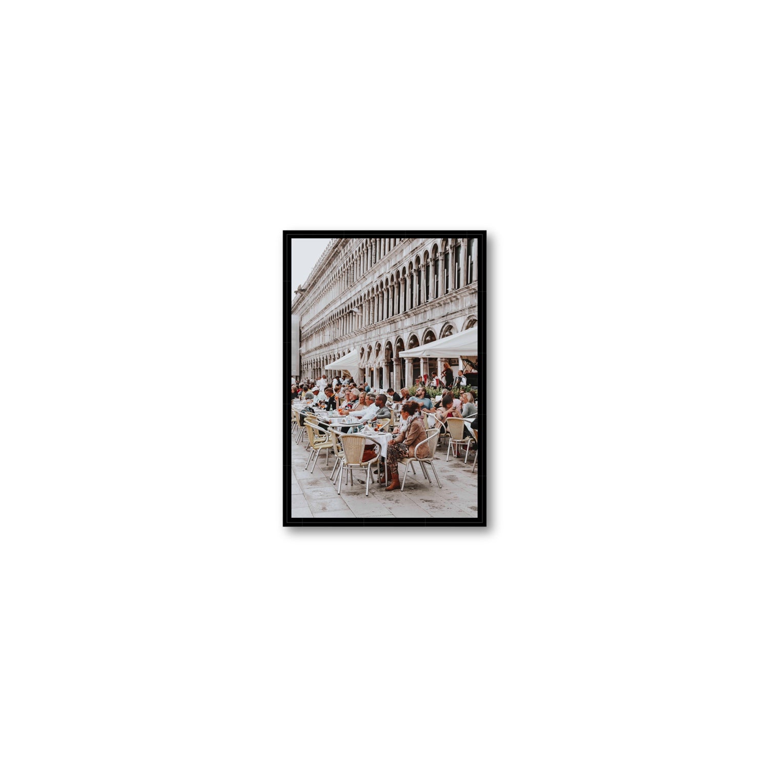 Lunchbreak Venice Italian wall art Small fine art canvas in black float frame