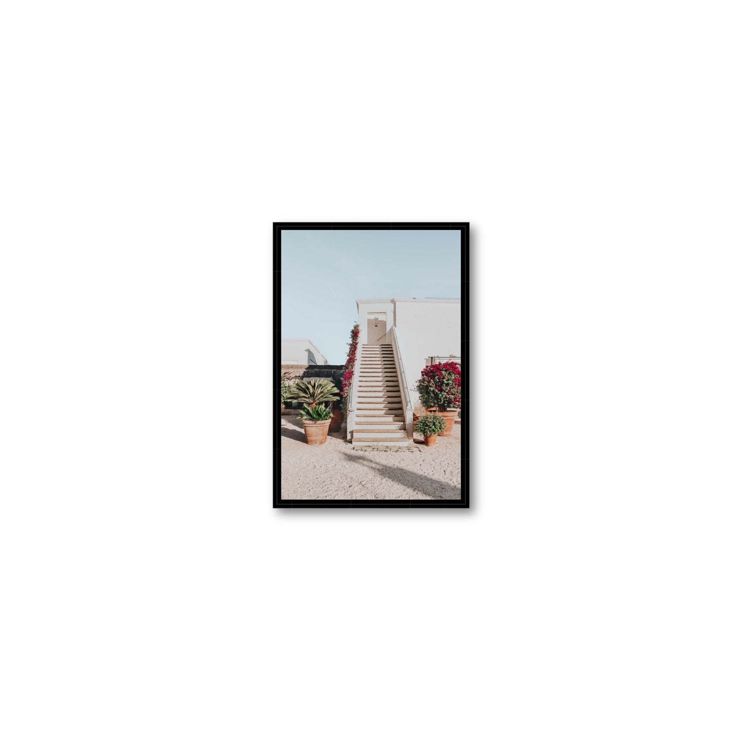 Tranquil Ascent Puglia Italian wall art Small fine art canvas in black float frame