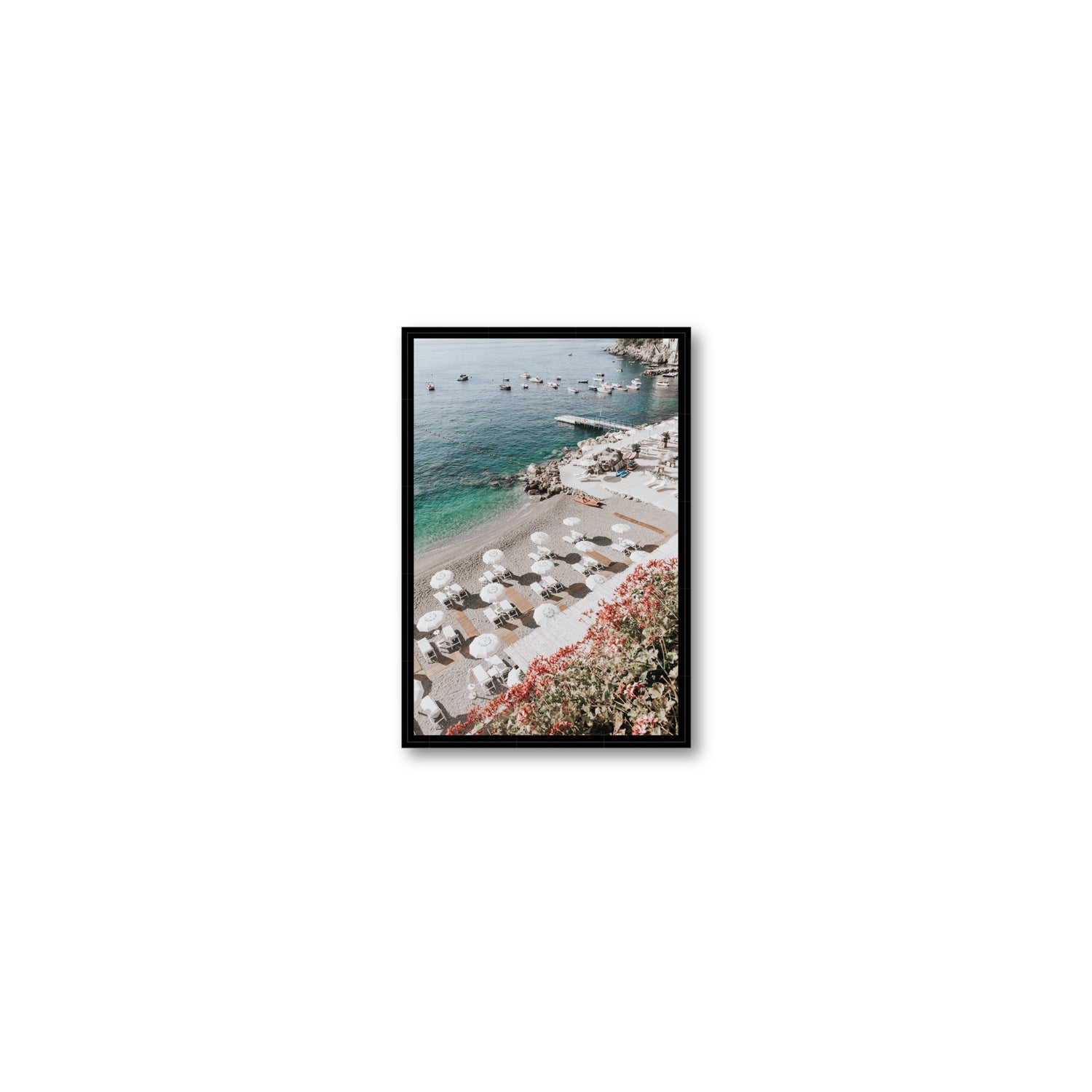 Tranquil Oasis Amalfi coastal wall art Small fine art canvas in black float frame