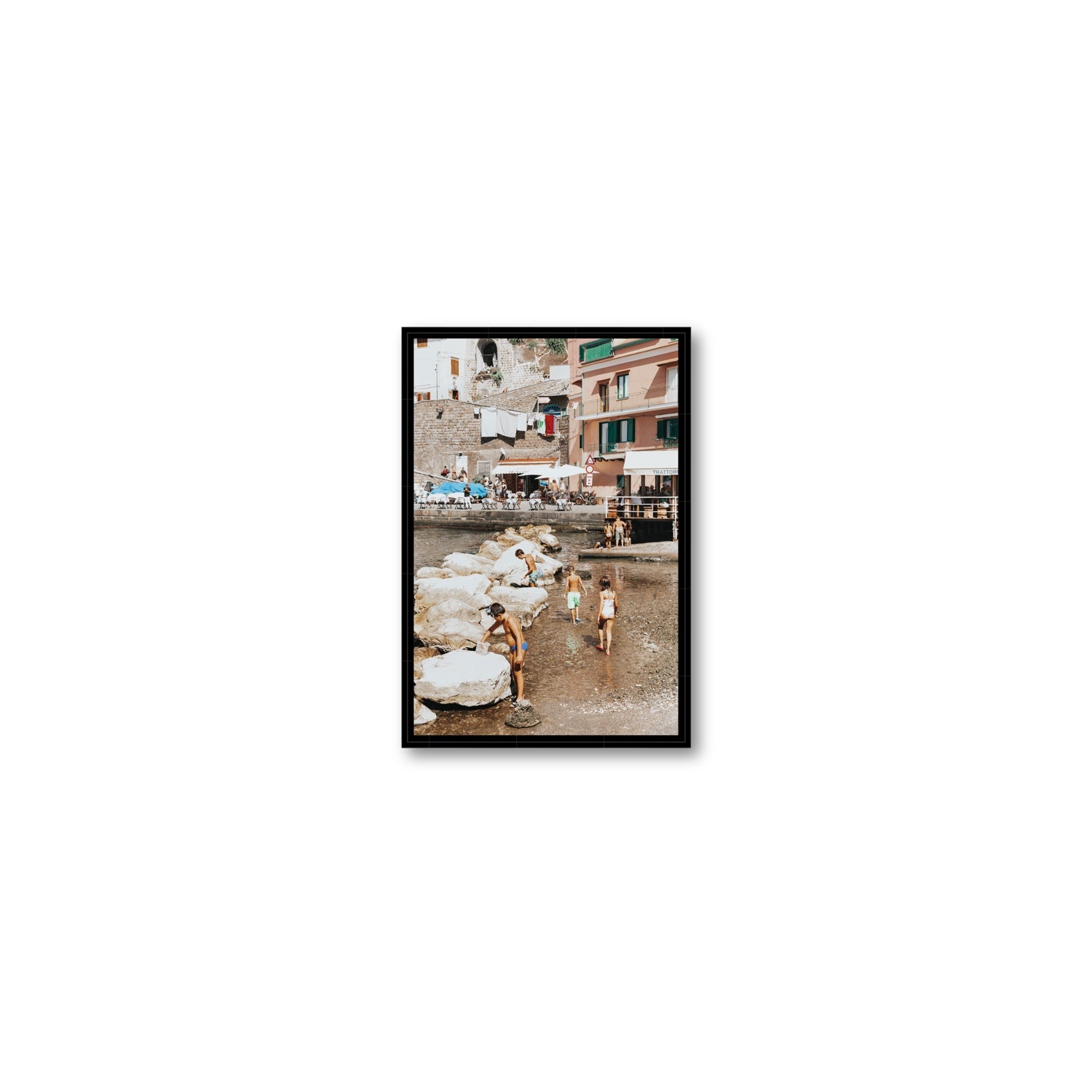 The Beachcombers Sorrento beach coastal wall art Small fine art canvas in black float frame