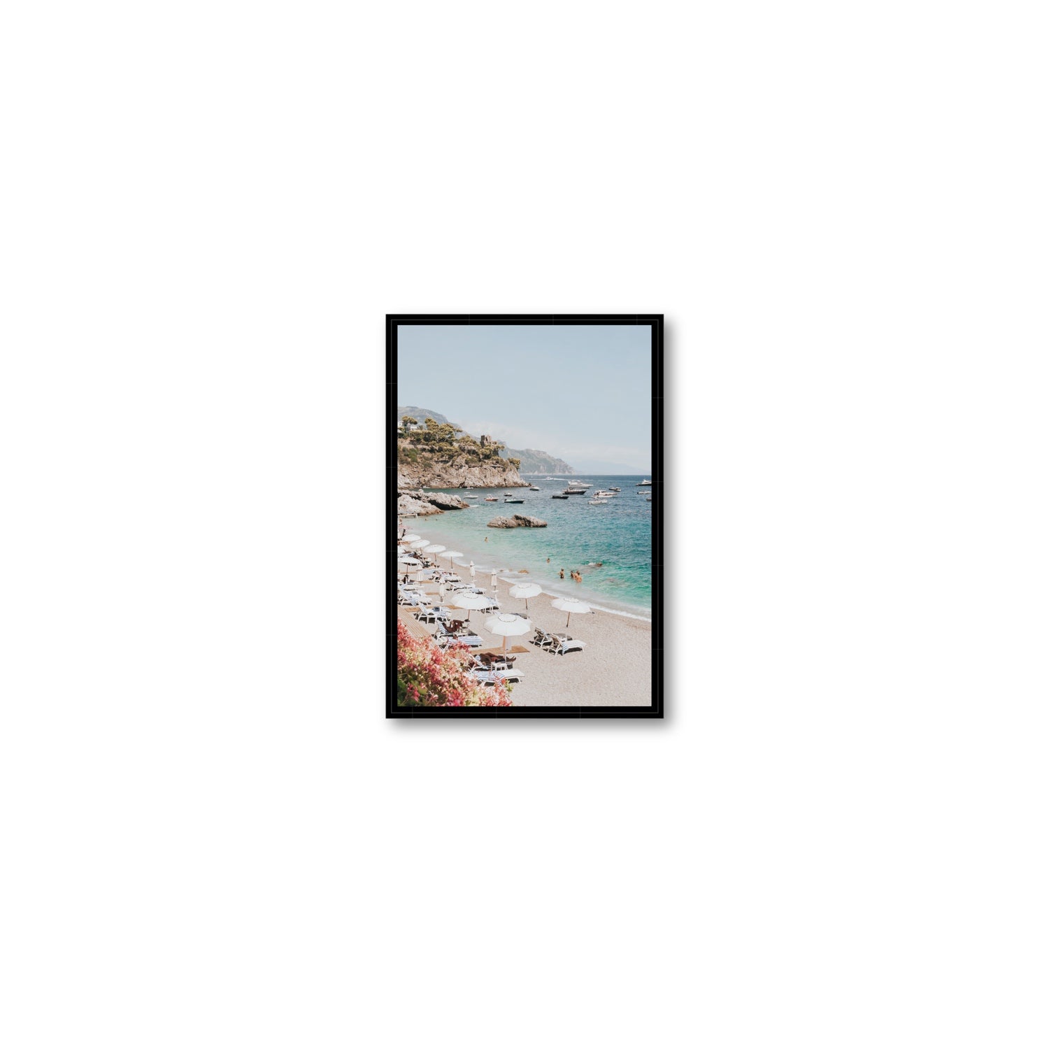 Seaview Refuge Amalfi coastal wall art small fine art canvas in black float frame