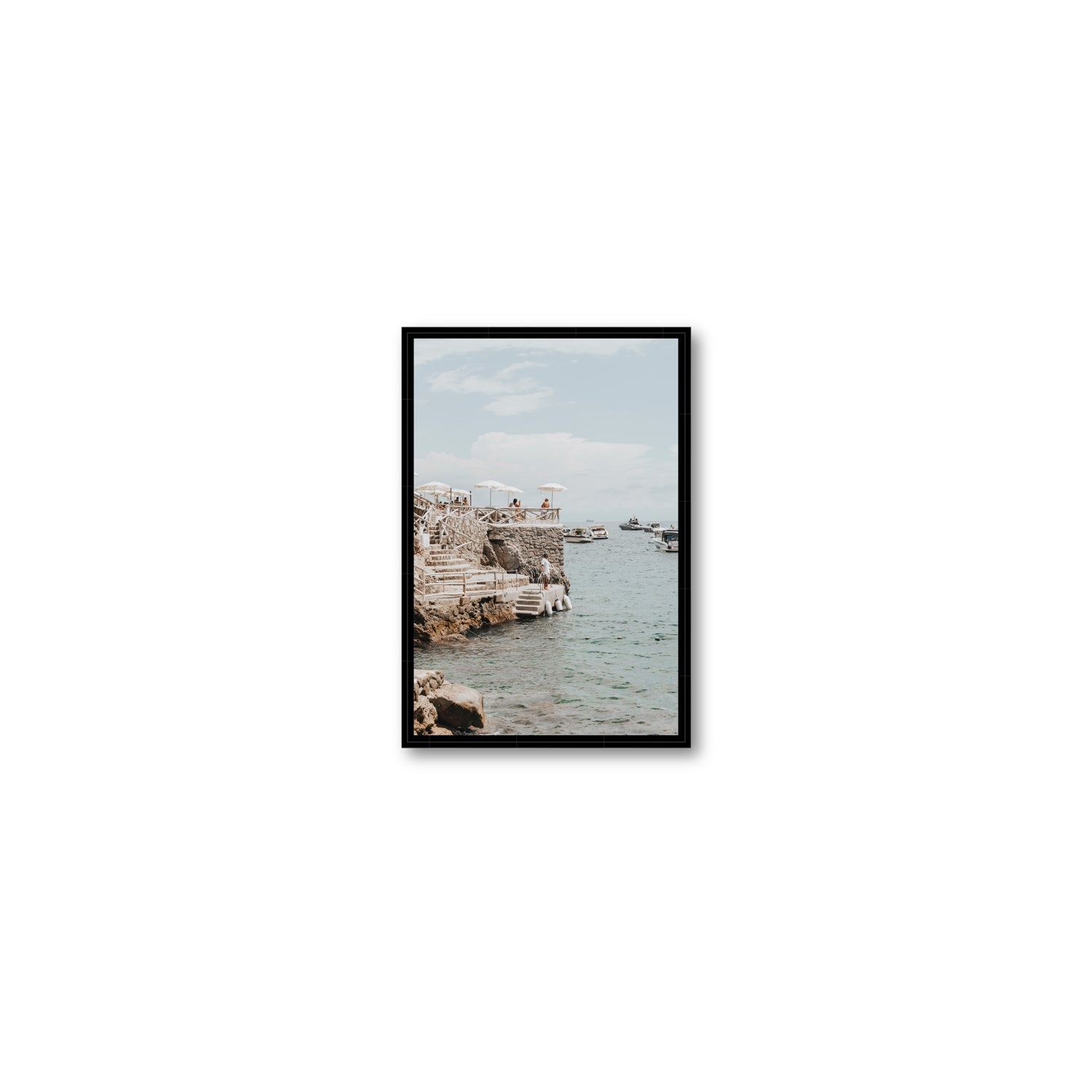 Pier Patrol fine art print, Nerano, Italy, Small, Black Float Frame, Fine Art Canvas