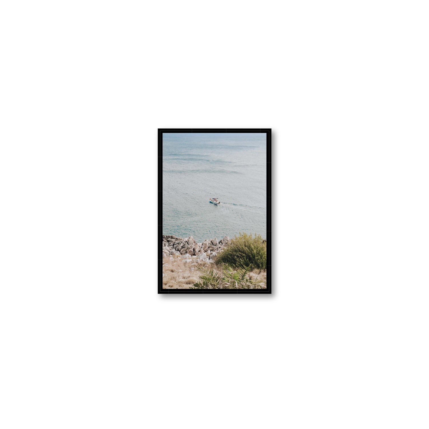 Puglian Departure Puglia coastal Italian wall art Small fine art canvas in black float frame