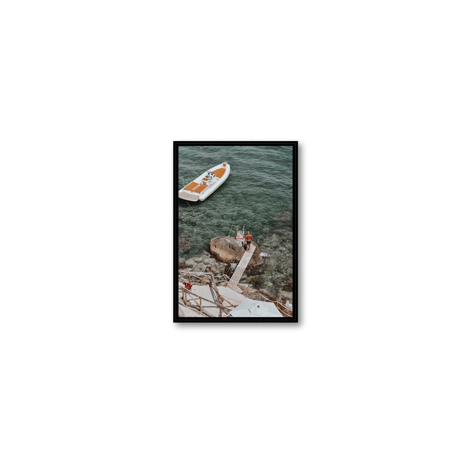 Secret Cove Tuscany coastal Italian wall art Small fine art canvas in black float frame