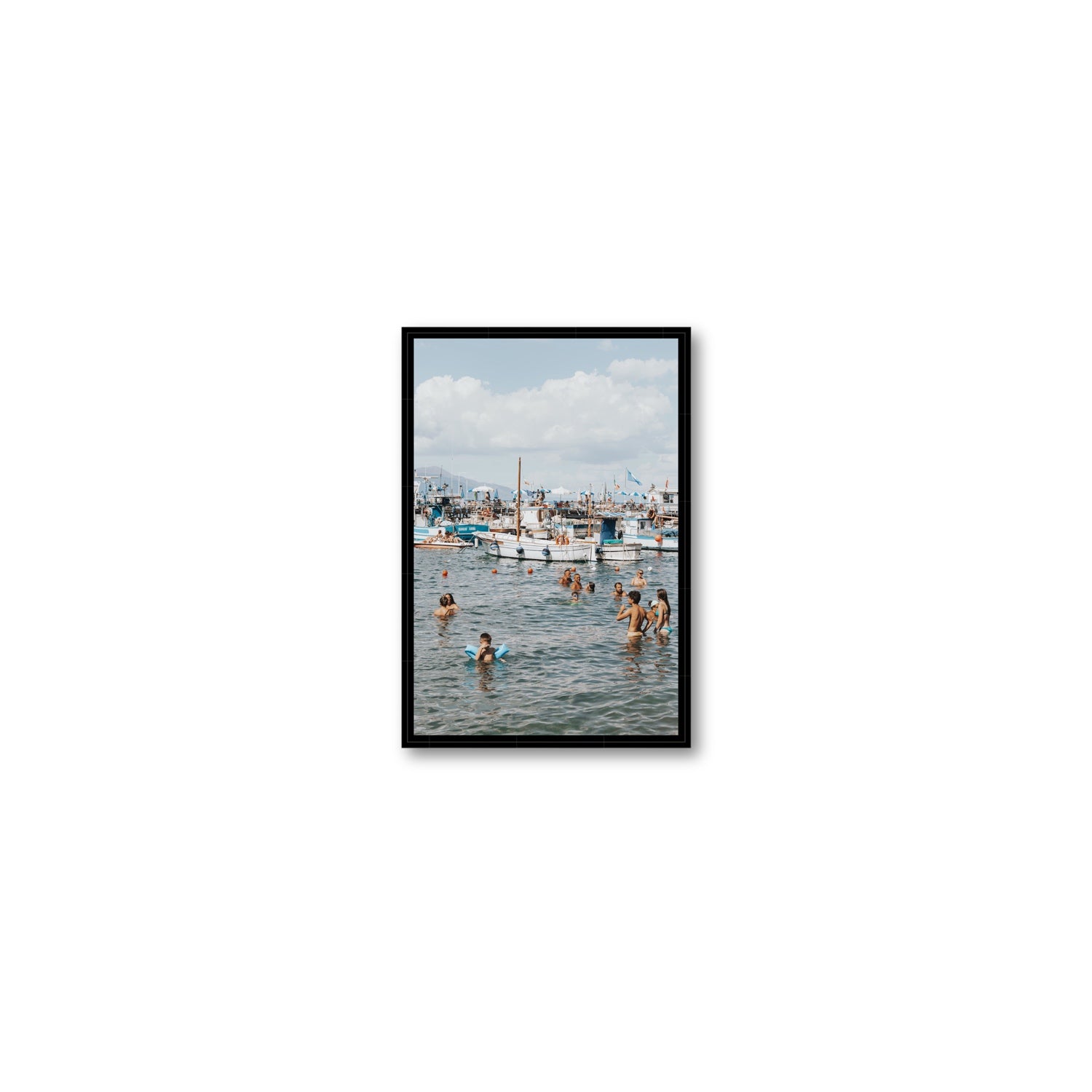 Vacanze Italiane Sorrento Italian coastal wall art Small fine art canvas in black float frame
