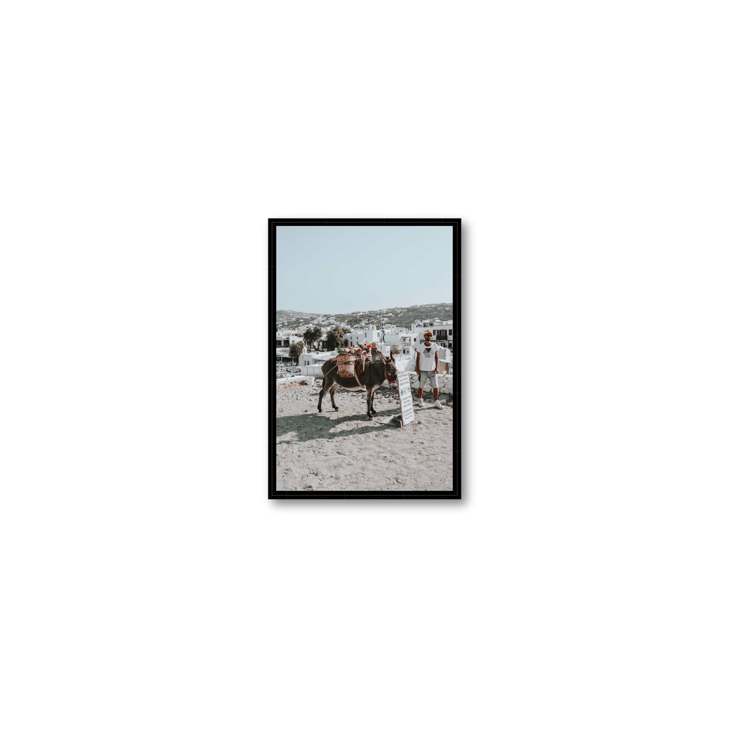 Let The Journey Begin Mykonos Greek island wall art Small fine art canvas in black float frame