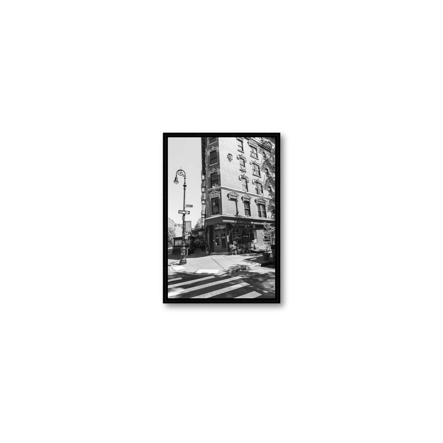 Parisian On Perry New York NYC Black & White wall art Small fine art canvas in black float frame