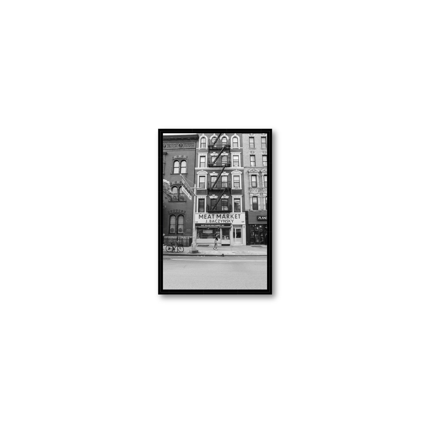 Vertical Village New York NYC Black & White wall art Small fine art canvas in black float frame