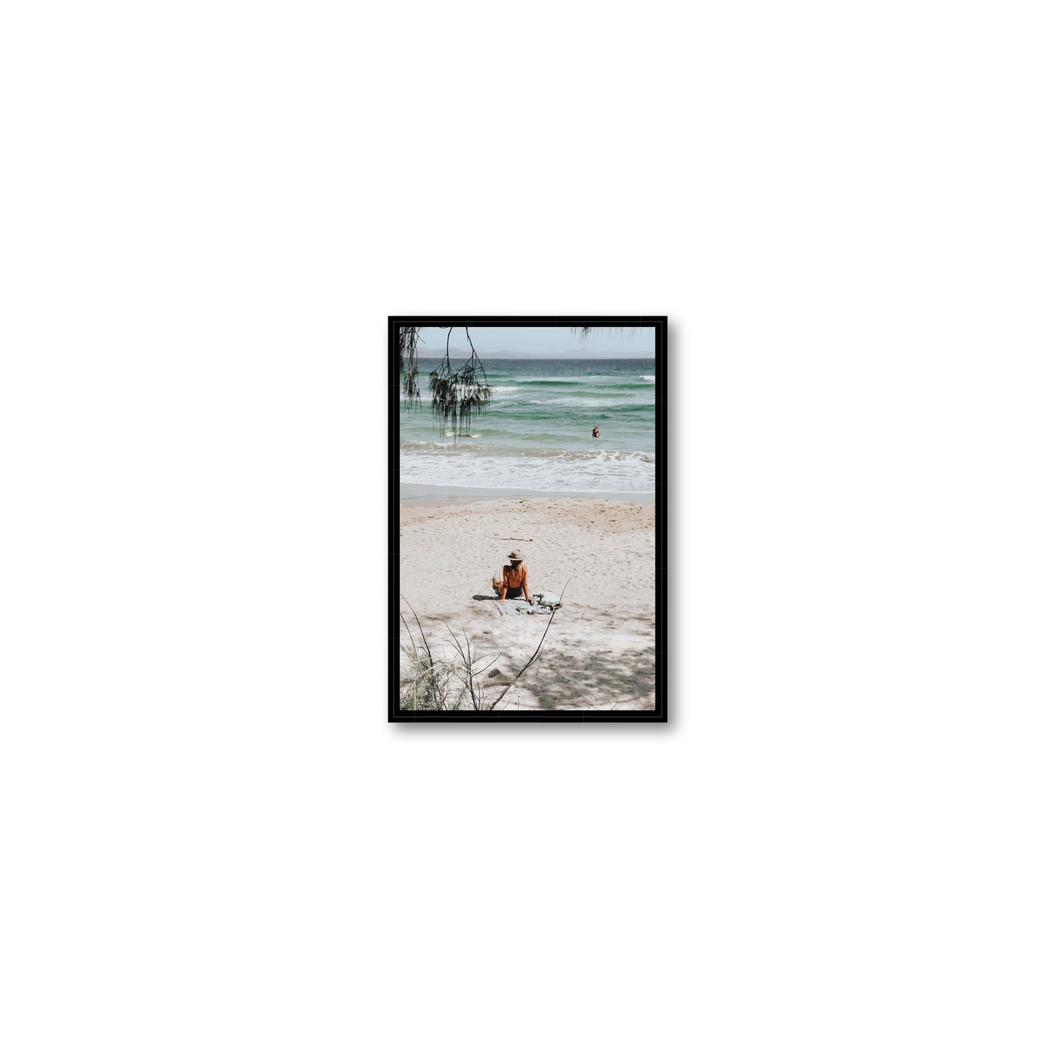 Take It Easy Byron Bay beach coastal decor wall art Small fine art canvas in black float frame