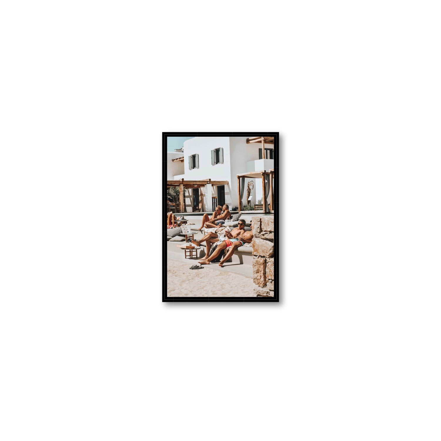 Style That Sizzles Mykonos Greek island wall art Small fine art canvas in black float frame