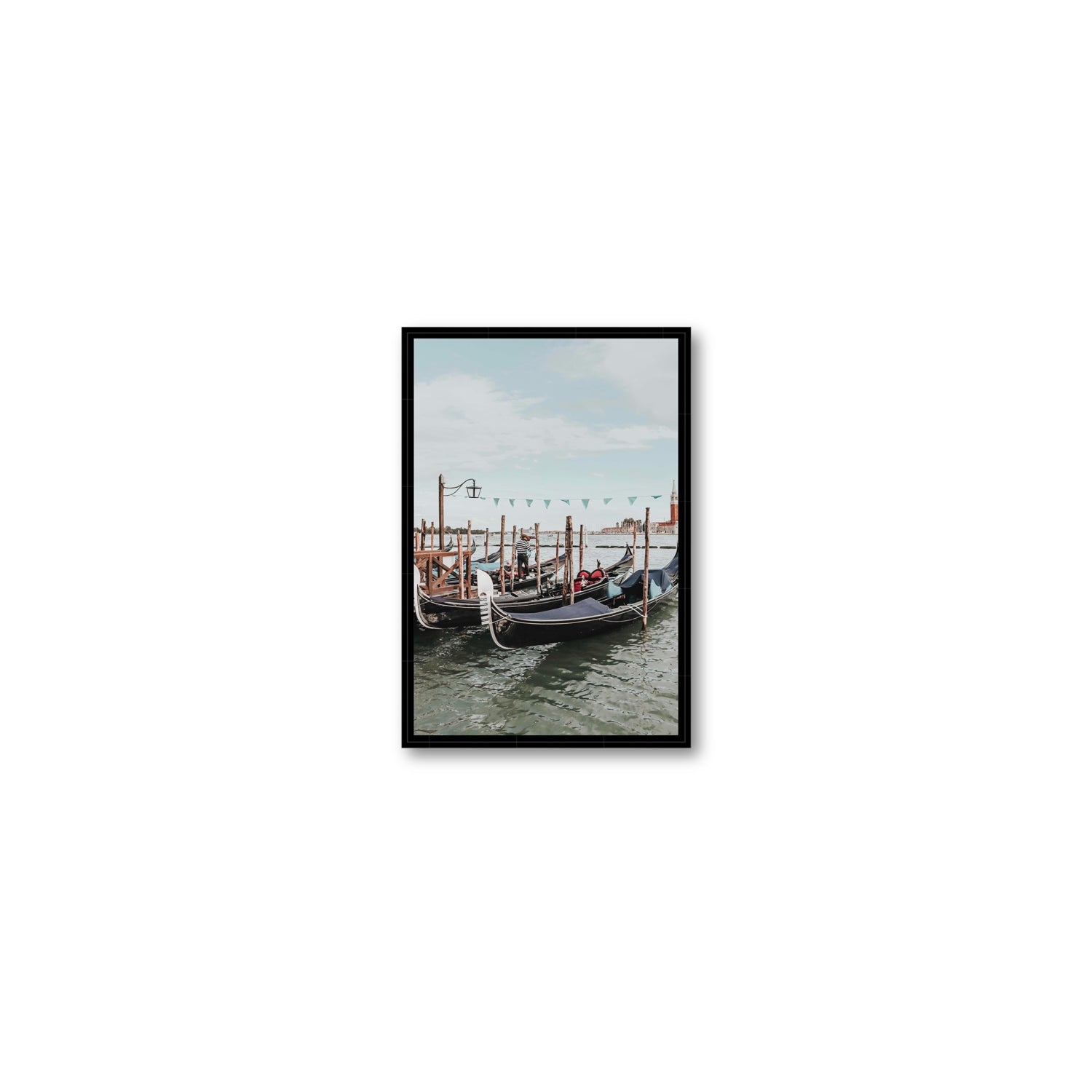 The Gondolier Venice Gondola Italian wall art Small fine art canvas in black float frame