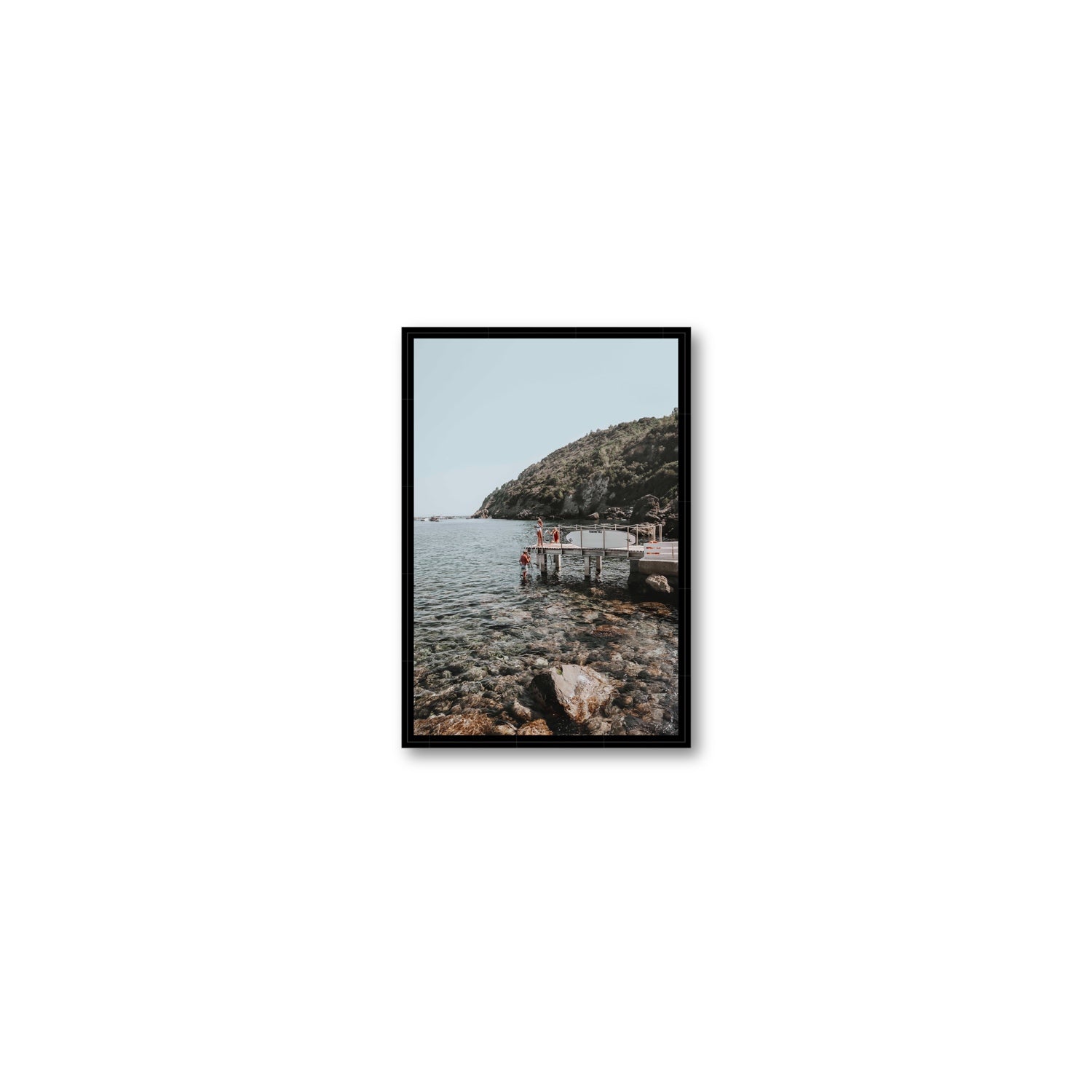 Tidal Explorers Tuscany coastal Italian wall art Small fine art canvas in black float frame