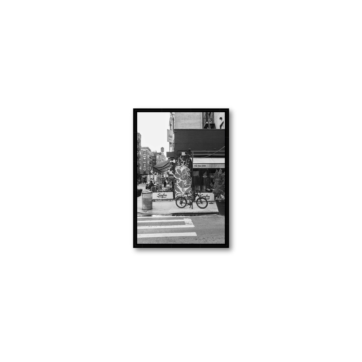 Cafe Canvas New York NYC Black & White wall art Small fine art canvas in black float frame