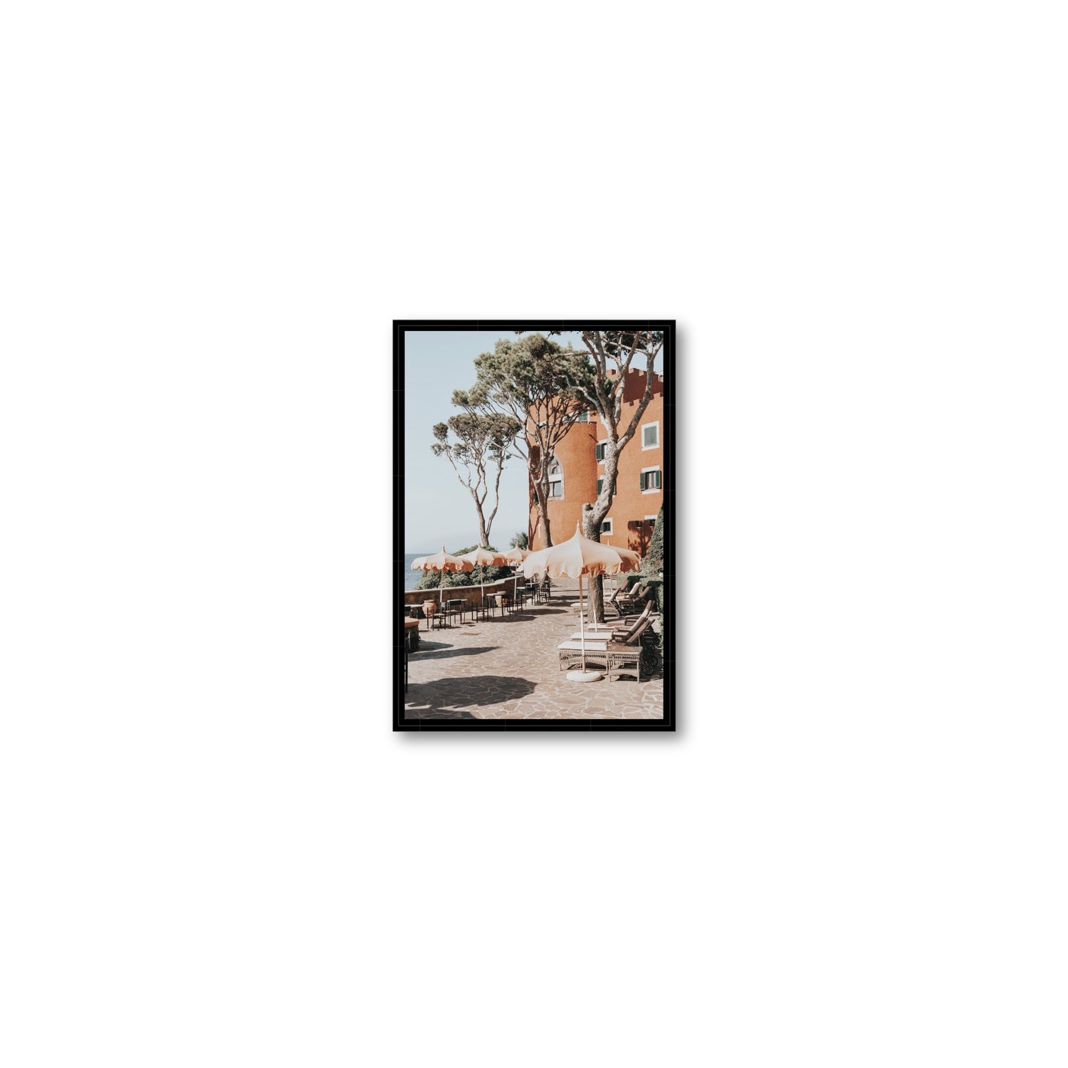 Mezzatorre Ischia Italian Mediterranean decor wall art Small fine art canvas in black float frame