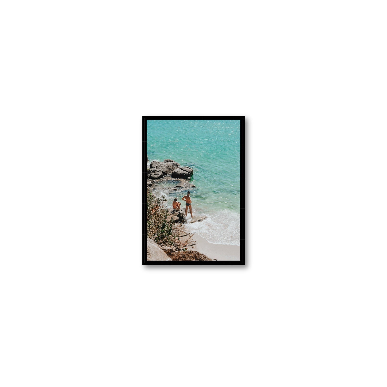 Scene Stealers Mykonos Greek island wall art Small fine art canvas in black float frame