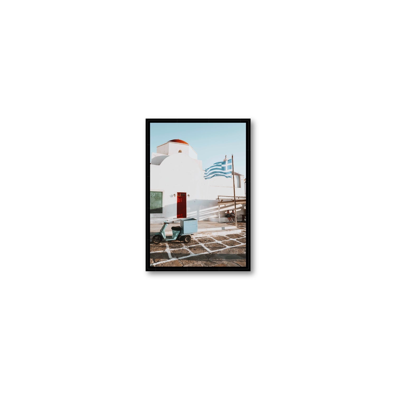 Mykonos Postcard fine art print, Mykonos, Greece, Small, Black Float Frame, Fine Art Canvas
