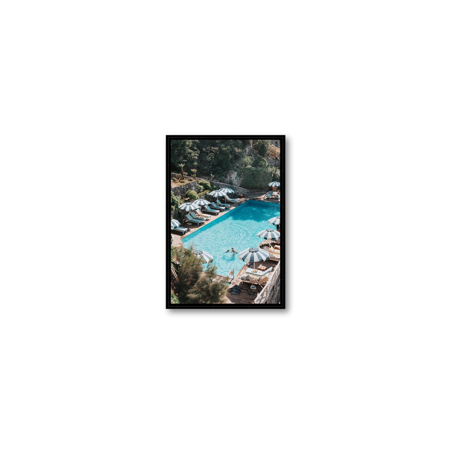 Poolside Paradise fine art print, Ischia, Italy, Small, Black Float Frame, Fine Art Canvas
