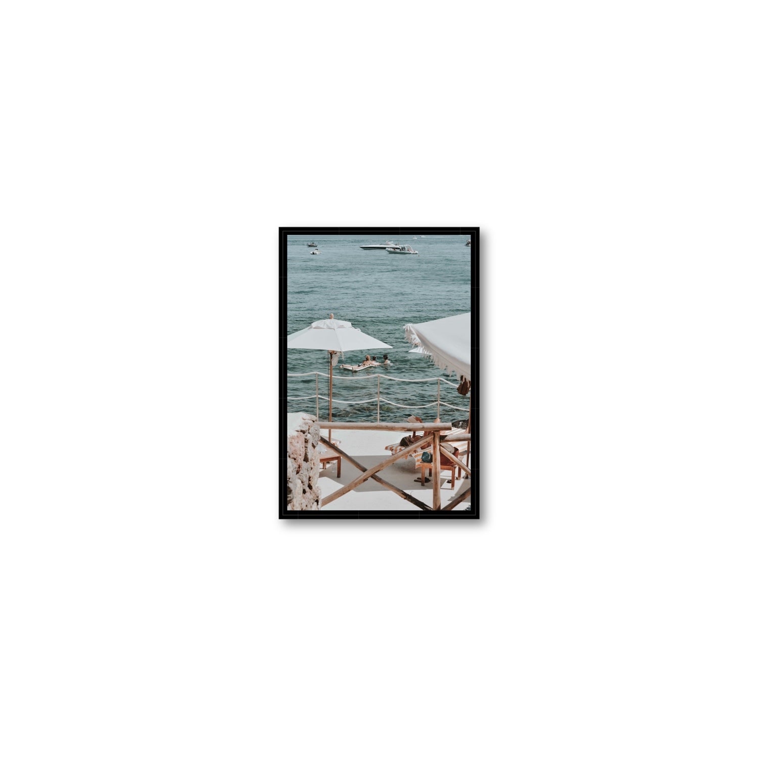 Hideaway Tuscany coastal Mediterranean wall art Small fine art canvas in black float frame