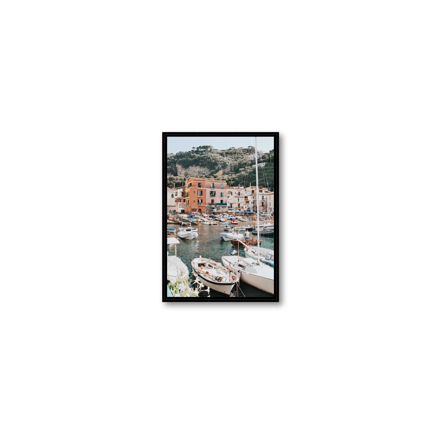 Marina Grande Sorrento coastal Italian wall art Small fine art canvas in black float frame