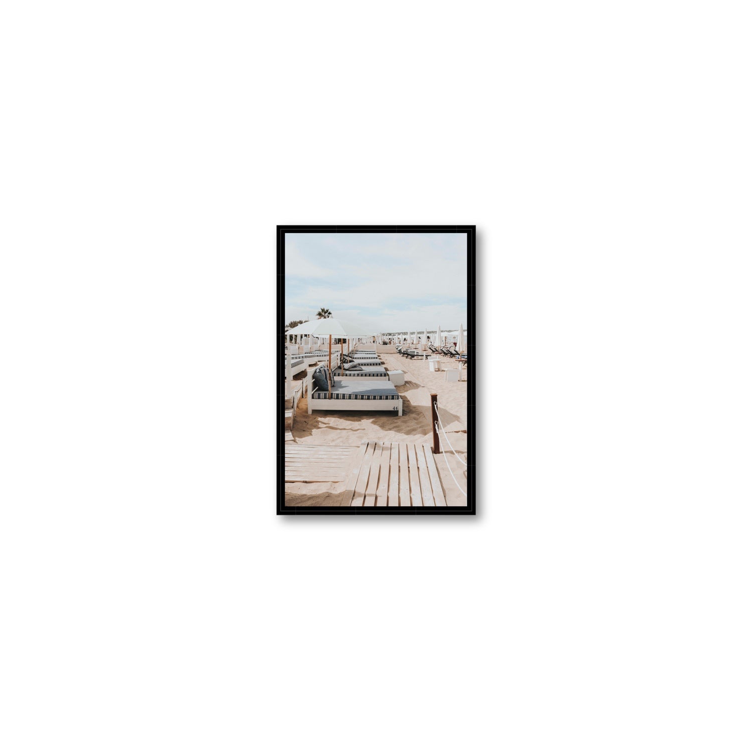 Coastal Repose Puglia beach Mediterranean fine art print Small fine art canvas in black float frame