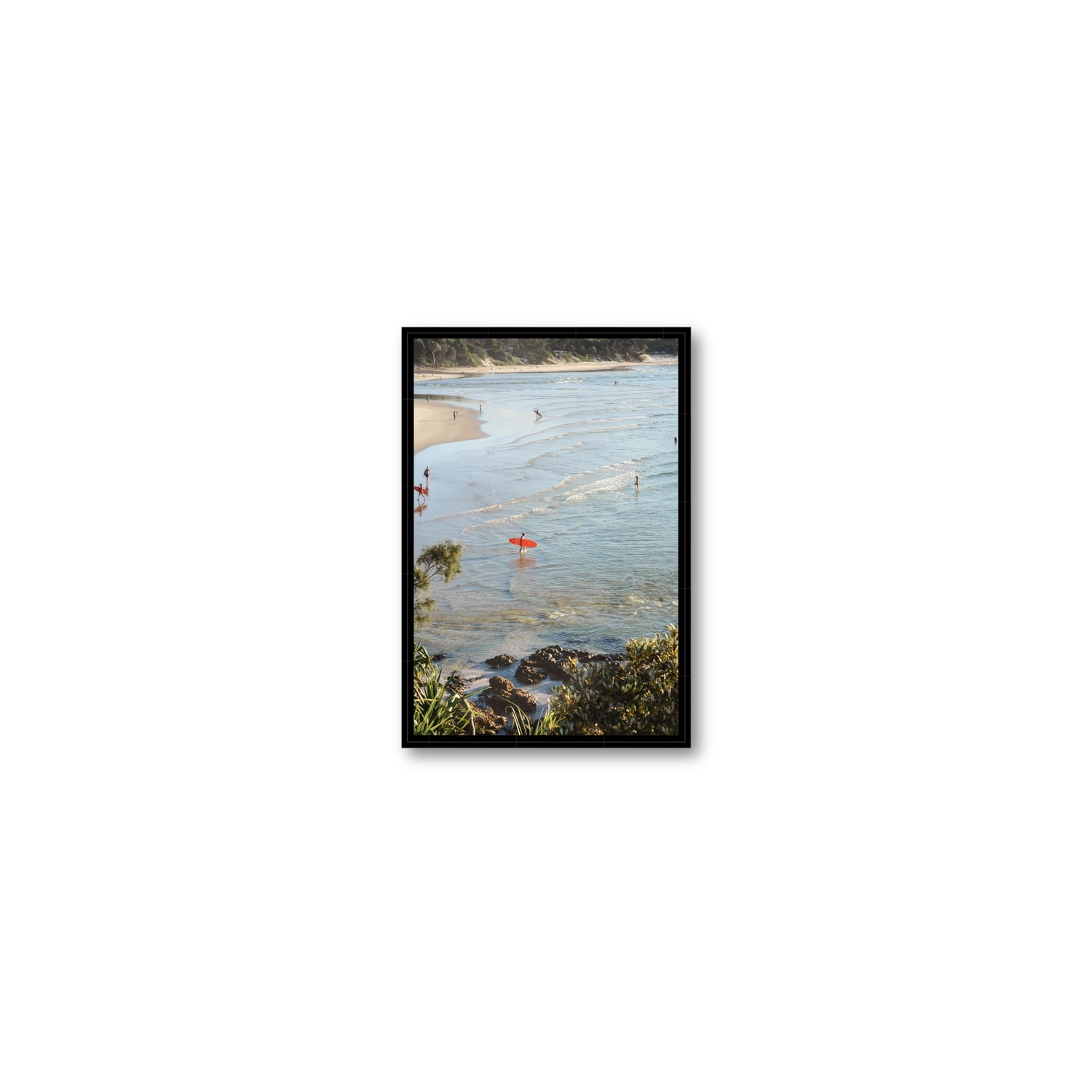 Seclusion Byron Bay Surf coastal wall art Small fine art canvas in black float frame