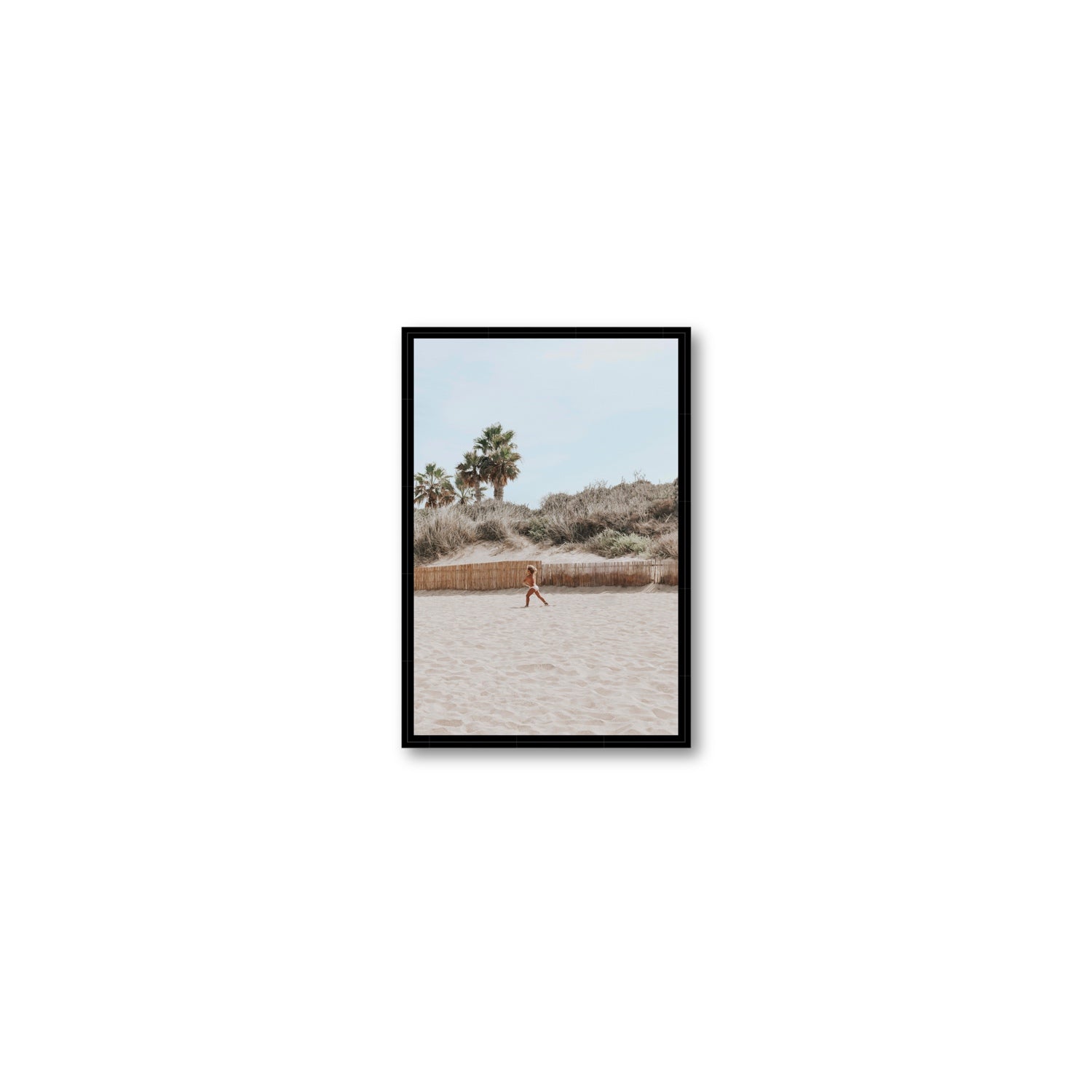 Joyful Sprint Puglia beach coastal fine art print Small fine art canvas in black float frame