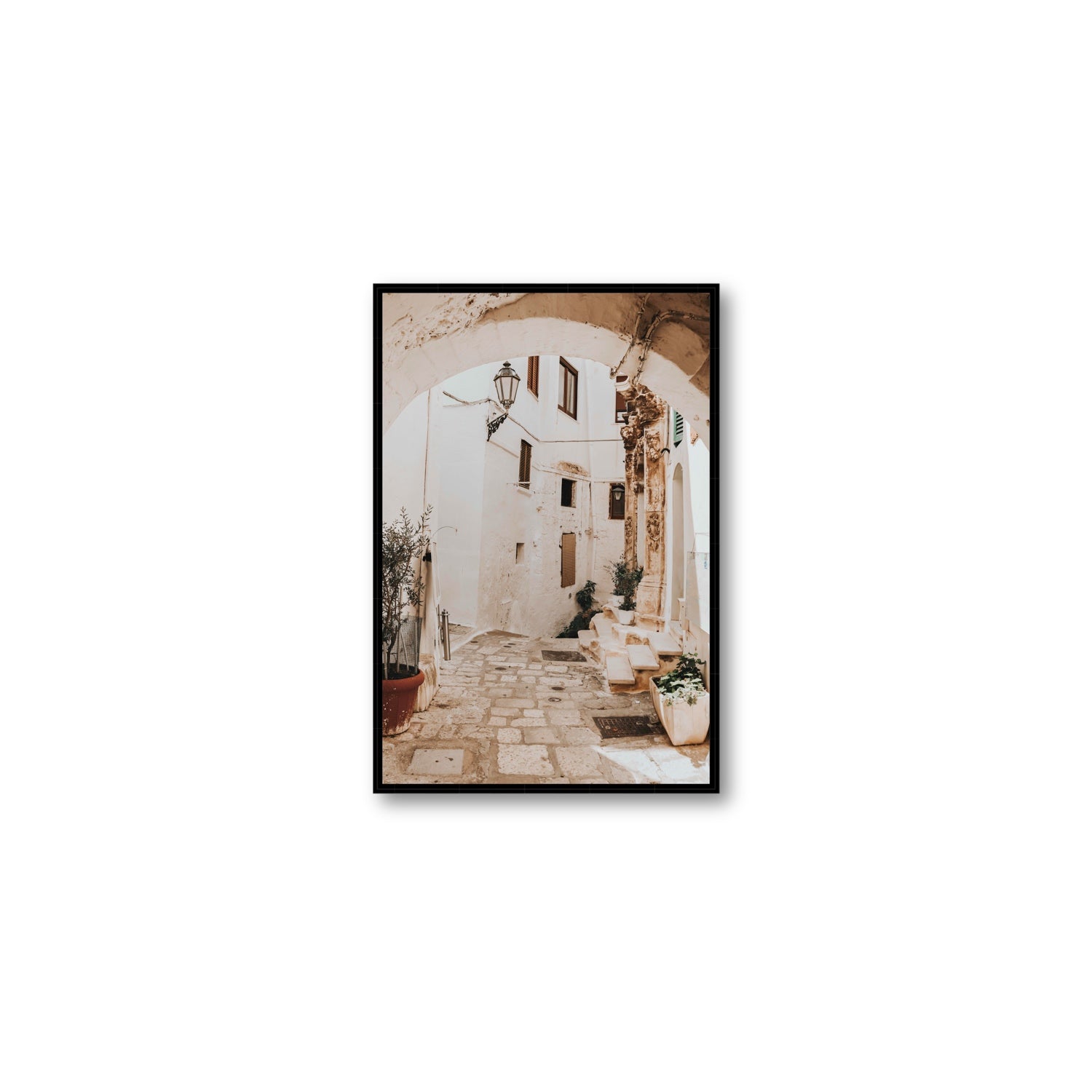 Pathway Wander Puglia Ostuni wall art Medium fine art canvas in black float frame