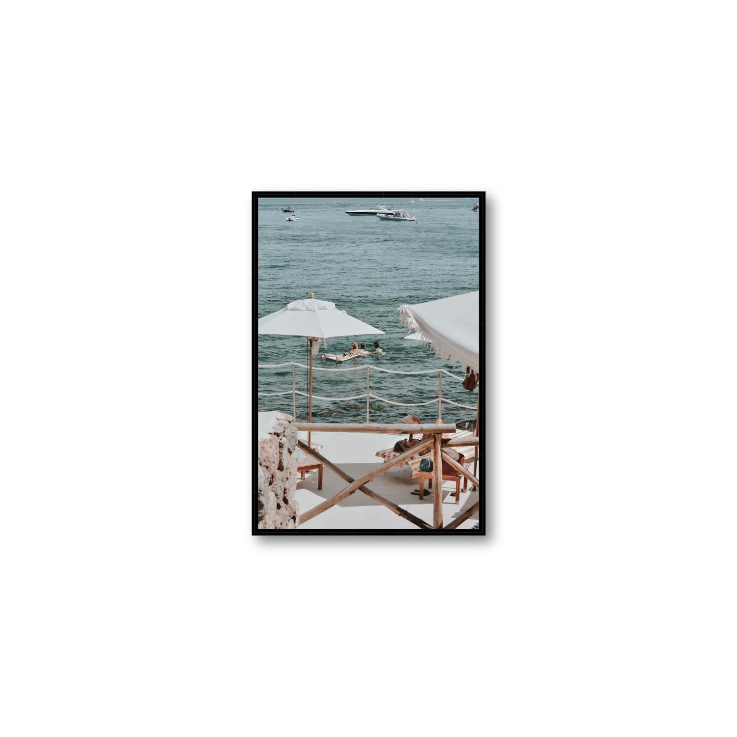 Hideaway Tuscany coastal Mediterranean wall art Medium fine art canvas in black float frame
