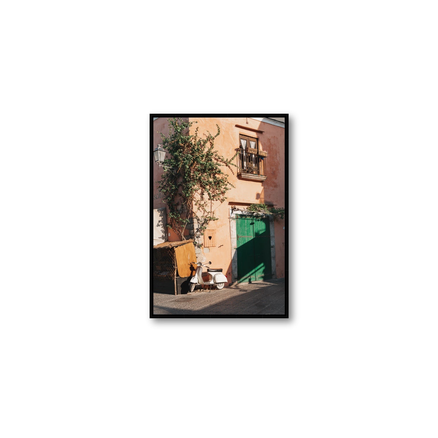 La Casa Ischia Italian Mediterranean decor wall art Medium fine art canvas in black float frame