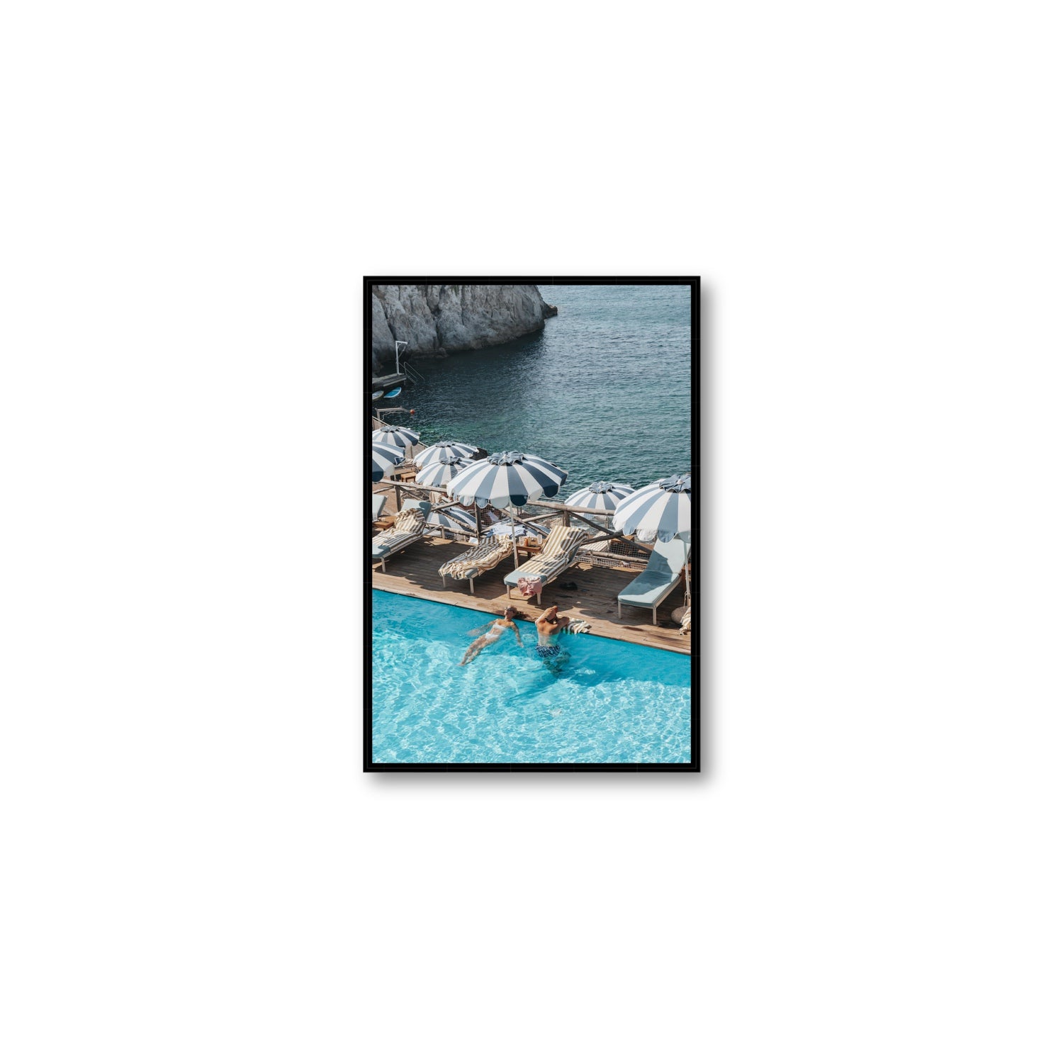 I'm Busy Ischia Italian coastal Mediterranean wall art Medium fine art canvas in black float frame