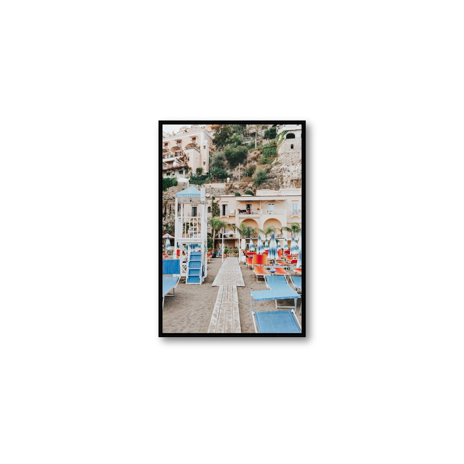 Torre Di Salvataggio fine art print, Positano, Italy, Medium, Black Float Frame, Fine Art Canvas