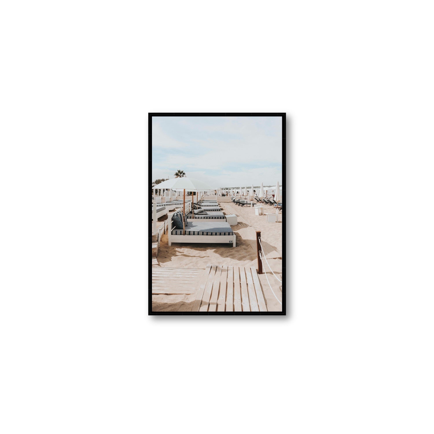 Coastal Repose Puglia beach Mediterranean fine art print Medium fine art canvas in black float frame