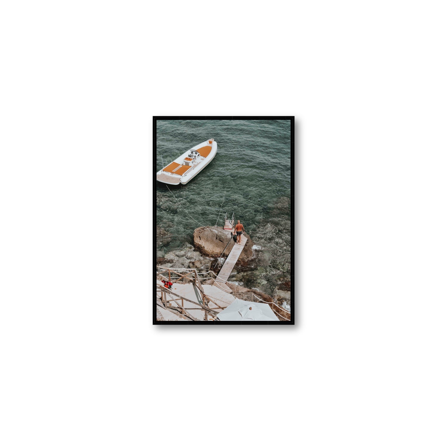 Secret Cove Tuscany coastal Italian wall art Medium fine art canvas in black float frame