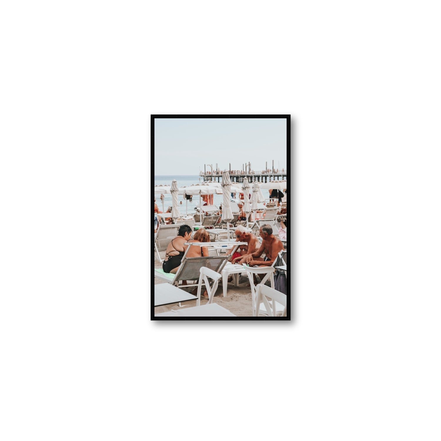 Salted Shuffle fine art print, Alassio, Italy, people and locals artwork, Medium, Black Float Frame, Fine Art Canvas