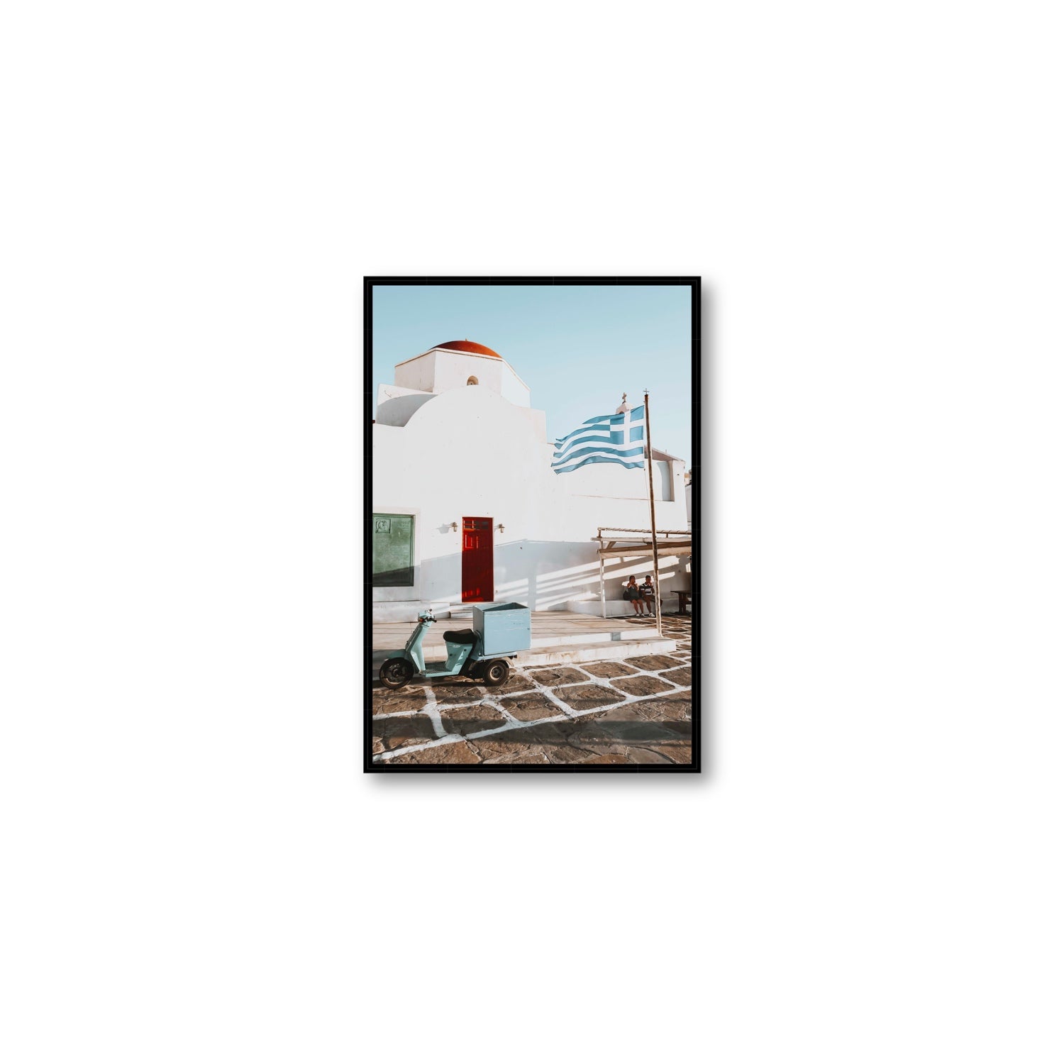 Mykonos Postcard fine art print, Mykonos, Greece, Medium, Black Float Frame, Fine Art Canvas