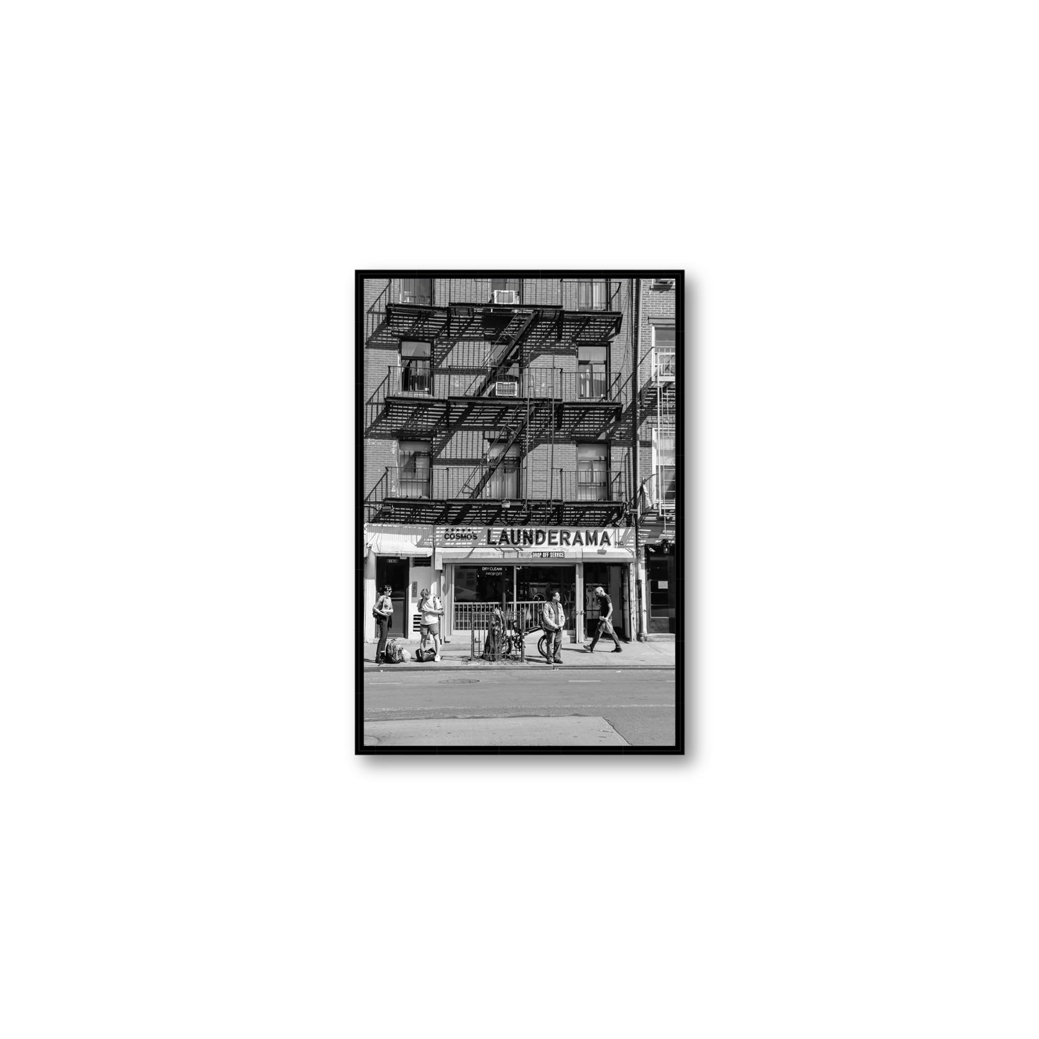 Bus Stop New York NYC Black & White wall art Medium fine art canvas in black float frame